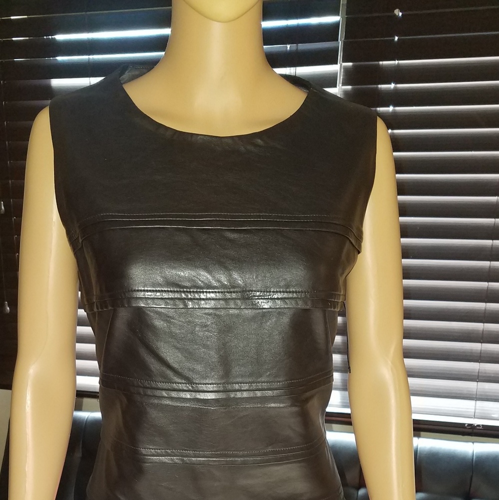 CALVIN KLEIN Brown Espresso Faux Leather Dress